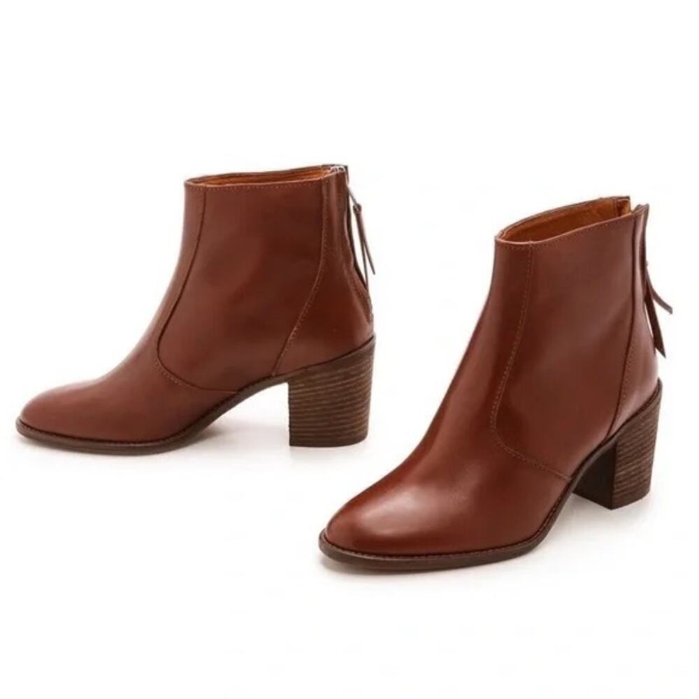 MADEWELL Ames Ankle Boot in Rich Brown Leather 3" Block Heel Back Zip W’s Sz. 8